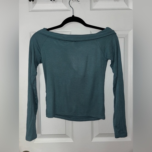 Cotton On Blue Off the Shoulder Ribbed Top Medium - Picture 2 of 3